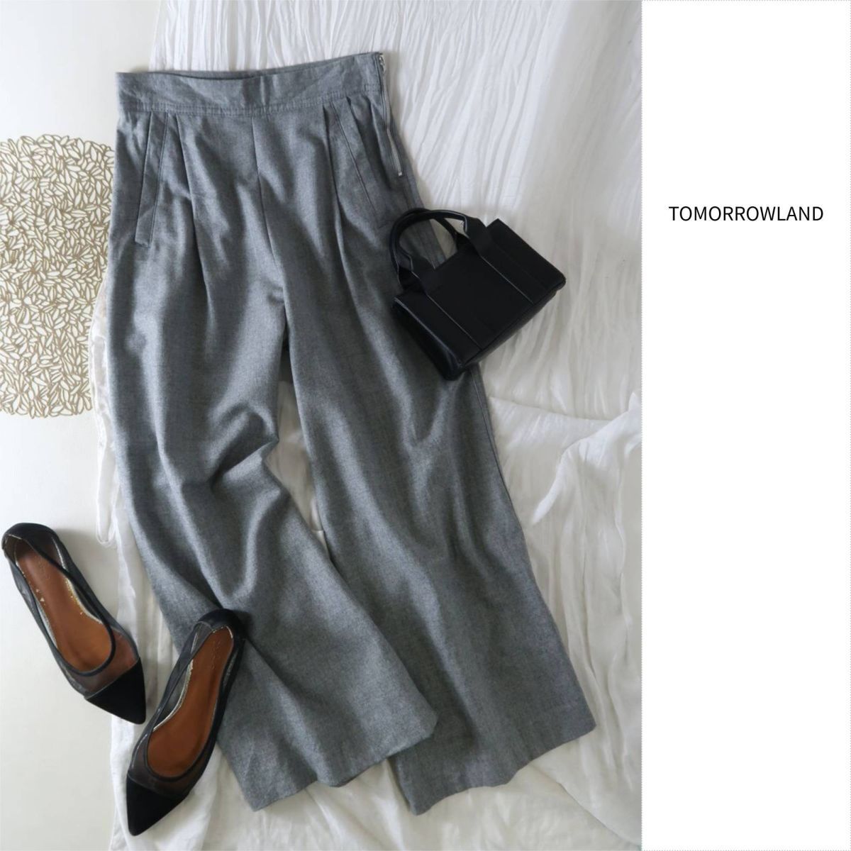 1.8万☆トゥモローランド TOMORROWLAND☆ウールサキソニー ハイウエストタックパンツ☆E-M 6058拍卖