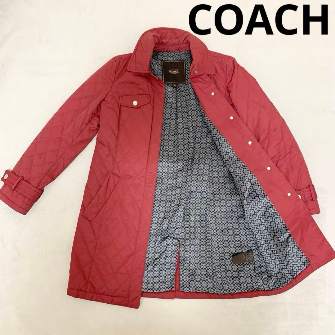 コーチ COACH コート S 赤 中綿 キルティング ベルト付き拍卖