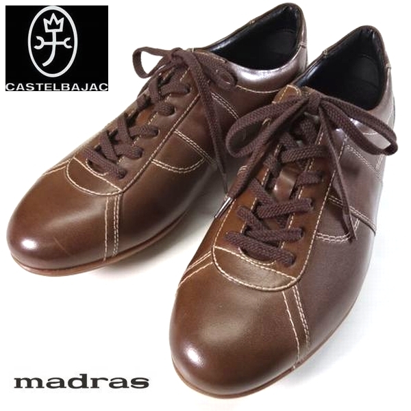 新品 CASTELBAJAC madras カステルバジャック マドラス製 本革レザー レースアップ スニーカー ウォーキングシューズ 靴 25cm拍卖