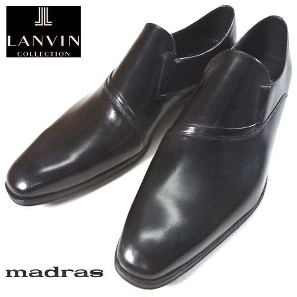 新品 LANVIN COLLECTION ランバン 定2.64万 本革 レザー ビジネスシューズ スリッポン ドレス 靴 26cm 黒 メンズ madras マドラス拍卖