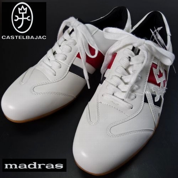 新品 カステルバジャック マドラス製 オールFレザー カジュアル シューズ スニーカー 靴 25.5cm 41 白 MADRAS CASTELBAJAC メンズ 男性紳士拍卖