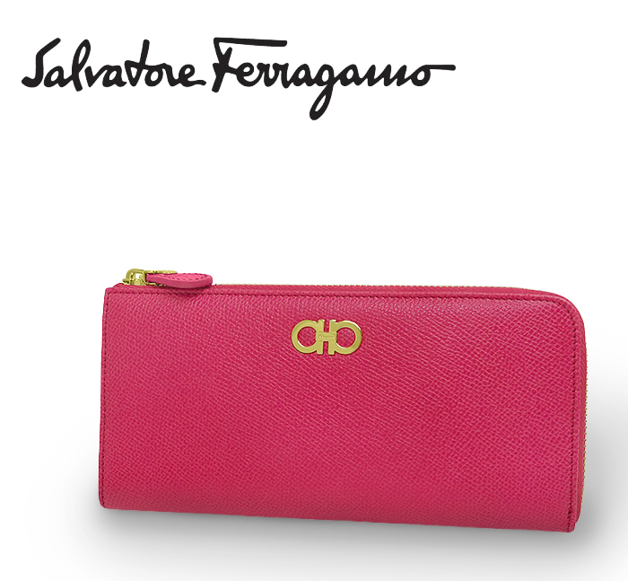 【未使用 超美品】 フェラガモ Ferragamo ガンチーニ L字ファスナー長財布 ラウンドファスナー長財布 レザー 本革 ピンク レディース 小物拍卖