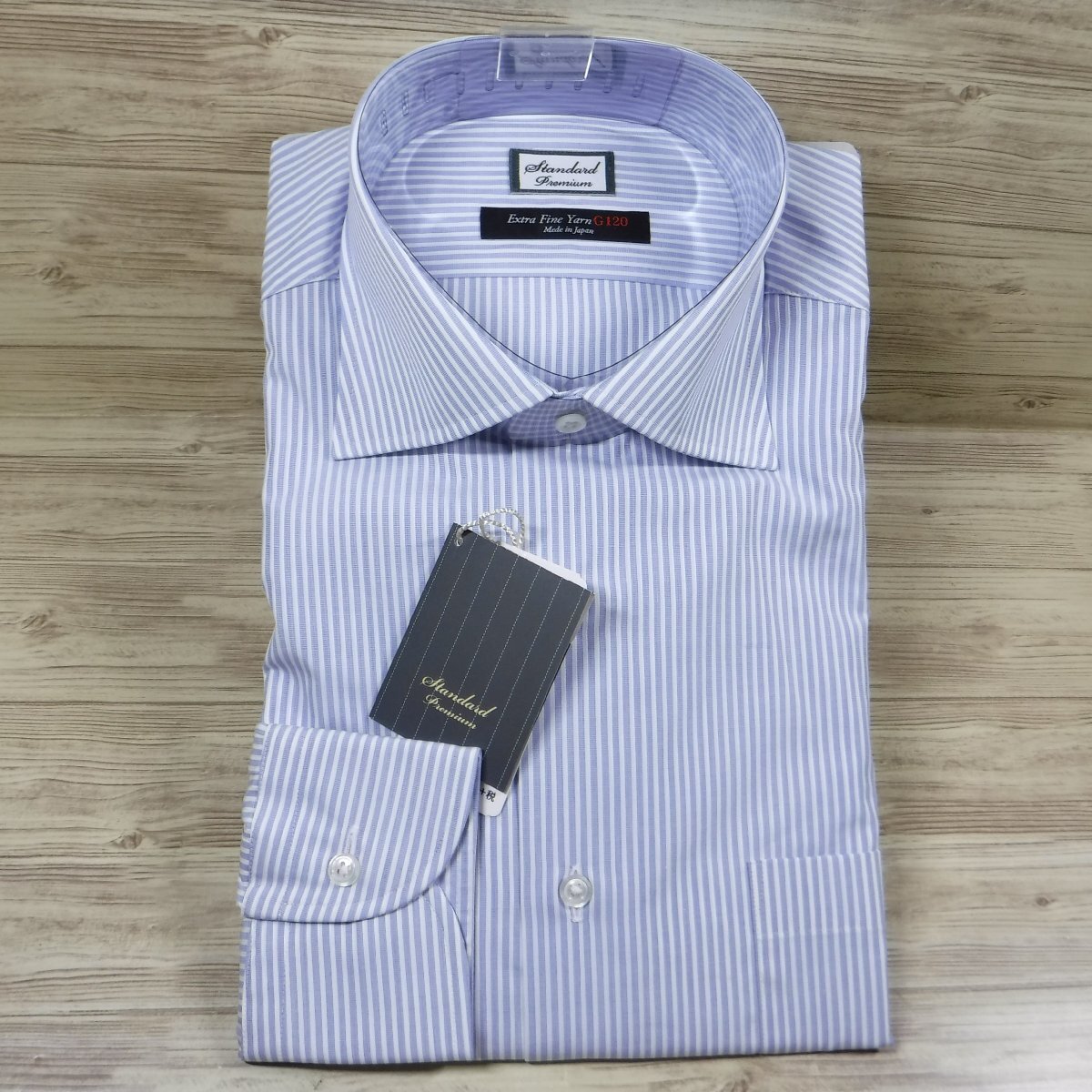 TT194 阪急百貨店 スタンダード 定価14300円 日本製新品 ワイドカラー 形態安定 長袖ドレスシャツ 40-84 L ストライプ Standard ワイシャツ拍卖