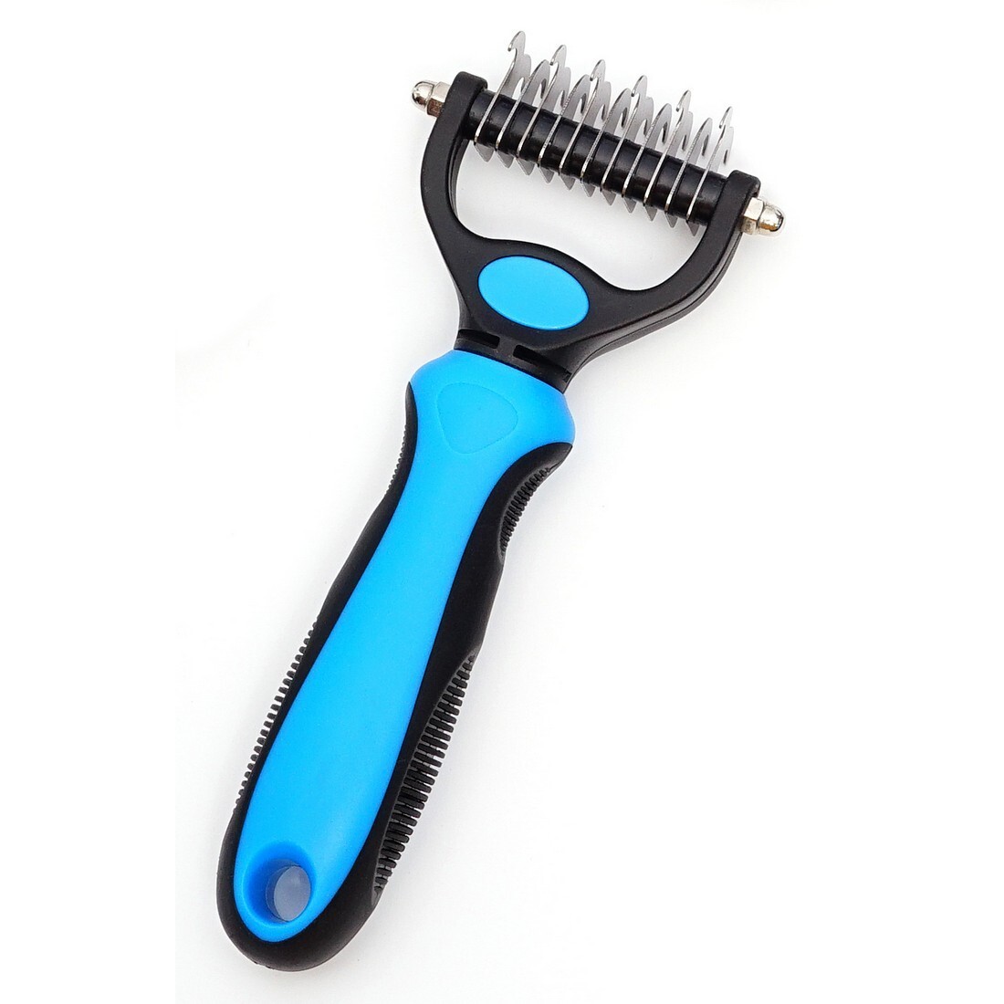 ペットコーム ペット用品 両面刃 Mサイズ ムダ毛取りコーム ステンレス グルーミングブラシ 抜け毛 毛玉取り 犬 猫 ブルー拍卖