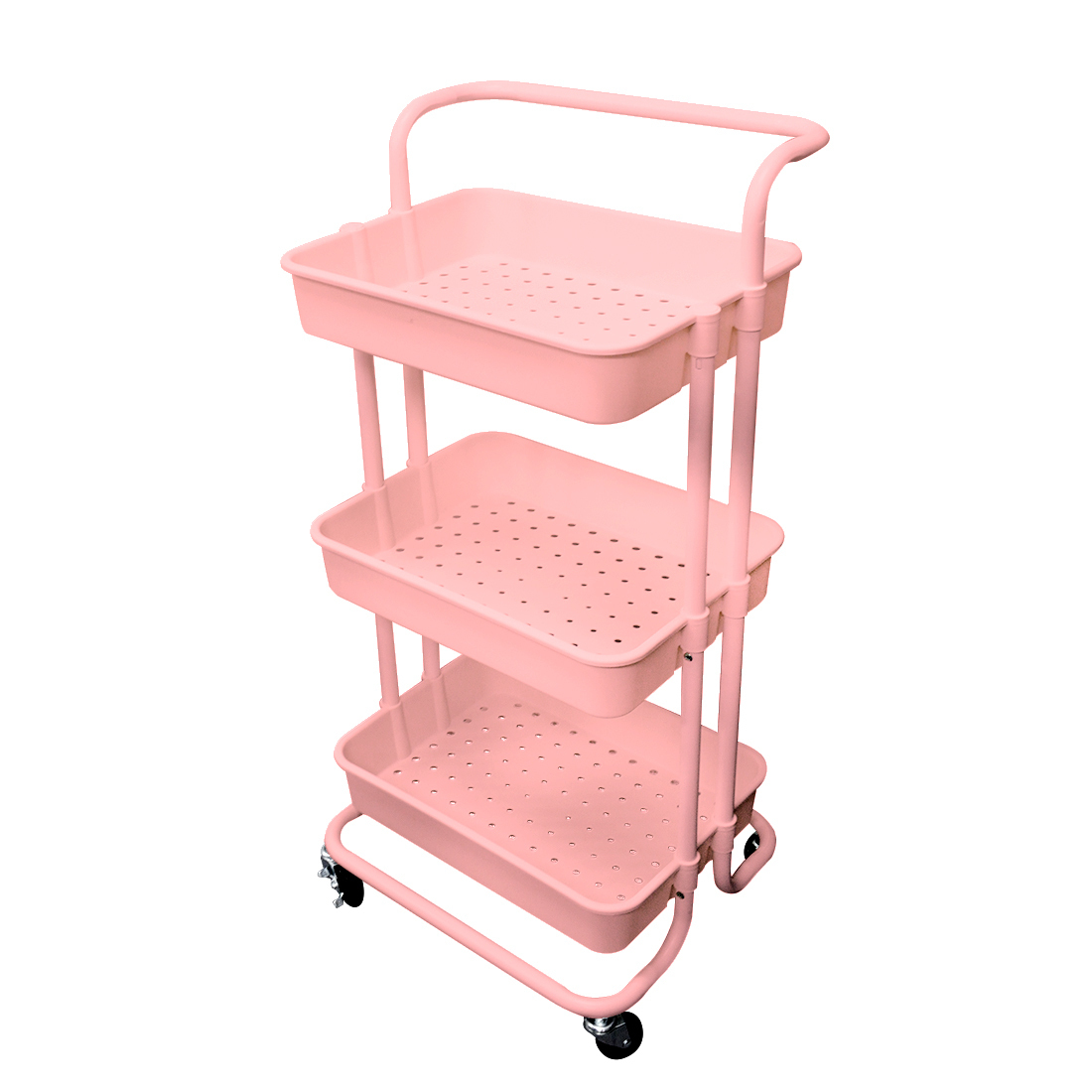 キッチンワゴン バスケットラック トローリー 3段 キッチン収納カート 幅42*奥行36*高さ86cm 移動式 キャスター付き ピンク拍卖