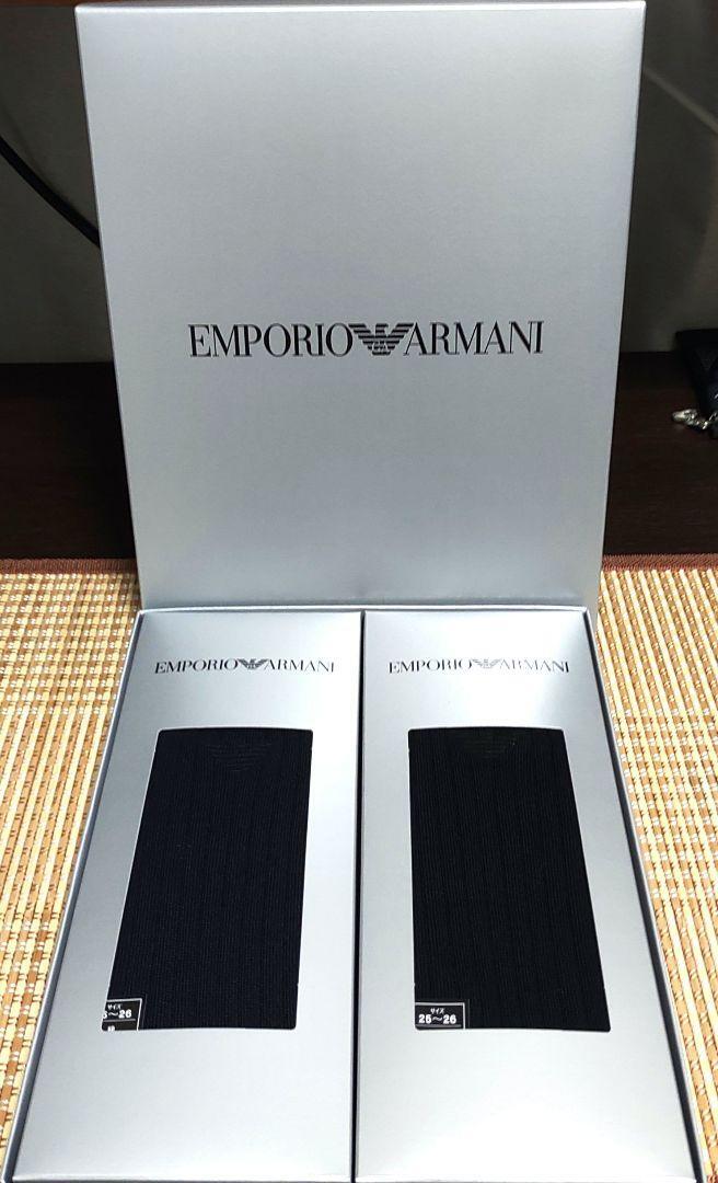 エンポリオ アルマーニ ブランド靴下 2足組 ギフトセット 日本製 ギフト EMPORIO ARMANI 綿混 リブ ビジネスソックス メンズ男性25-26cm拍卖