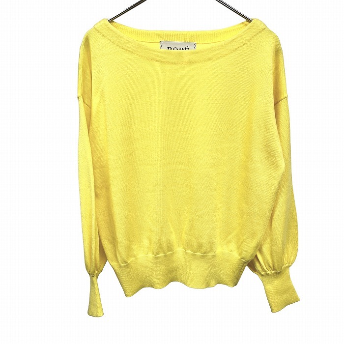 ロペ ROPE' 薄手 ニット セーター ボートネック 無地 パフスリーブ 長袖 ポリ×アクリル×ナイロン×毛 38 イエロー 黄 レディース拍卖