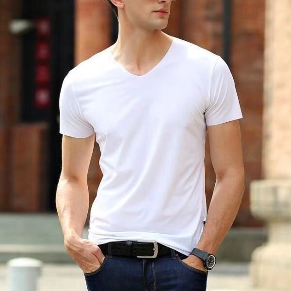 t5【2枚セット白 M 】 メンズ アンダーシャツ 接触冷感 Vネック シームレス 薄手 半袖 スリム トップス インナーシャツ 無地 夏拍卖