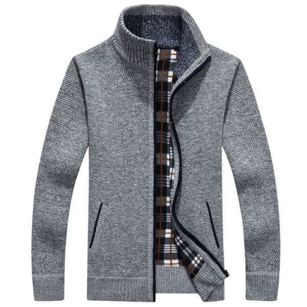 ジャケット 【グレー】 XL メンズ 服 ニット ジップアップ 裏起毛 裏フリース ブルゾン カーディガン ゴルフウェア 40代 50代 60代 冬 春 1拍卖