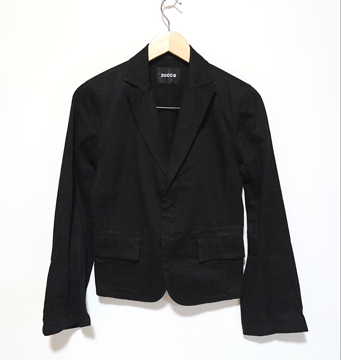 h4539gg 日本製 ZUCCa(ズッカ)サイズS ジャケット ブラック 黒 レディース 上着 シンプル おしゃれ オフィス 着まわしコーデ 綿100%拍卖