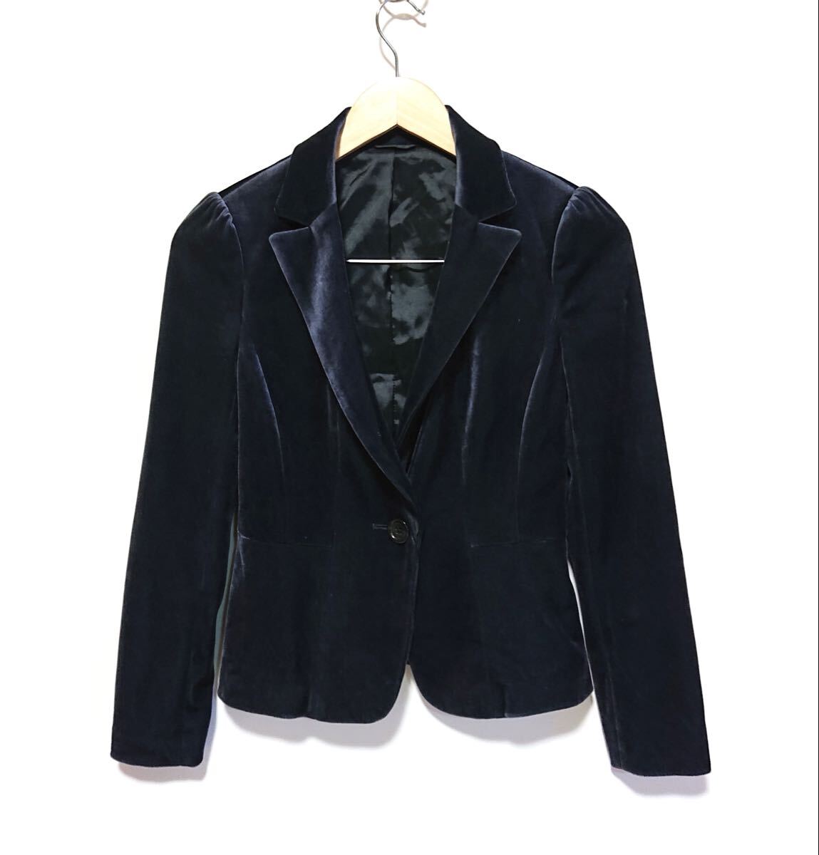 h4601gg 日本製 ANAYI/アナイ サイズ36(S位) ベロアジャケット ネイビー系 レディース 秋冬 上着 光沢 きれいめ フォーマル オフィス 上品拍卖
