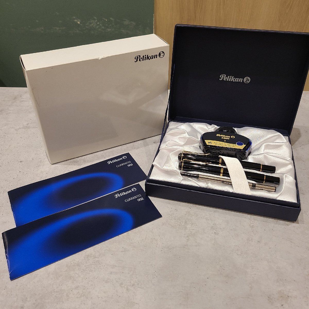 【YOI94538】1円~ Pelikan ペリカン 万年筆 F刻印 ボールペン セット インク4001シリーズ 筆記未確認 コレクション 筆記用具 箱付き拍卖
