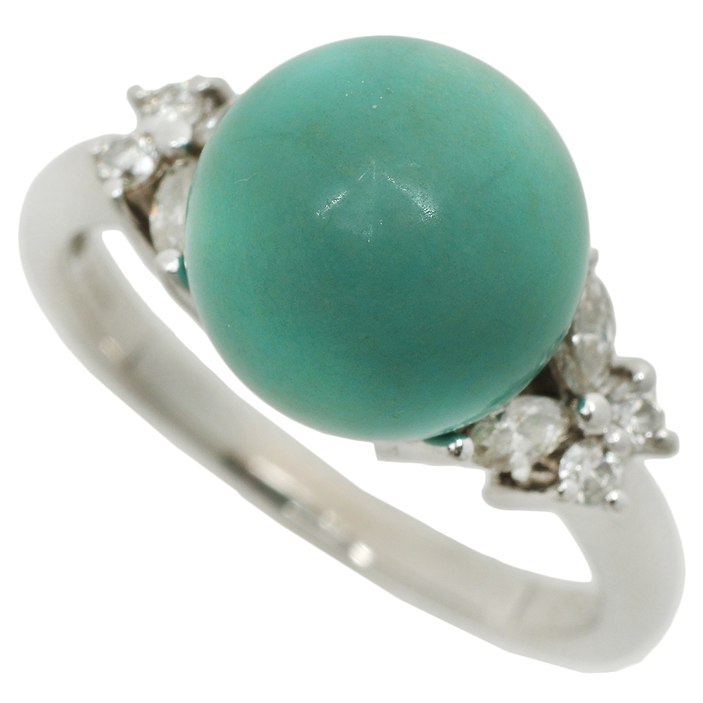 【本物保証】 鑑付 新品同様 リング 指輪 プラチナ Pt900 約7.8g 天然トルコ石約11.1mm メレダイヤ0.40ct 16.5号 ターコイズ ノーブランド拍卖