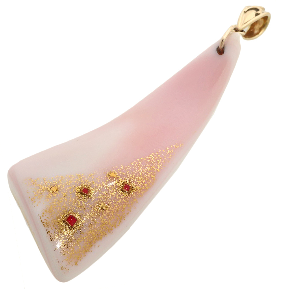 【本物保証】 鑑付 超美品 ピンクコンクシェル ペンダントトップ 約16.6g K14YG イエローゴールド 三角形 オシャレ ノーブランド No brand拍卖