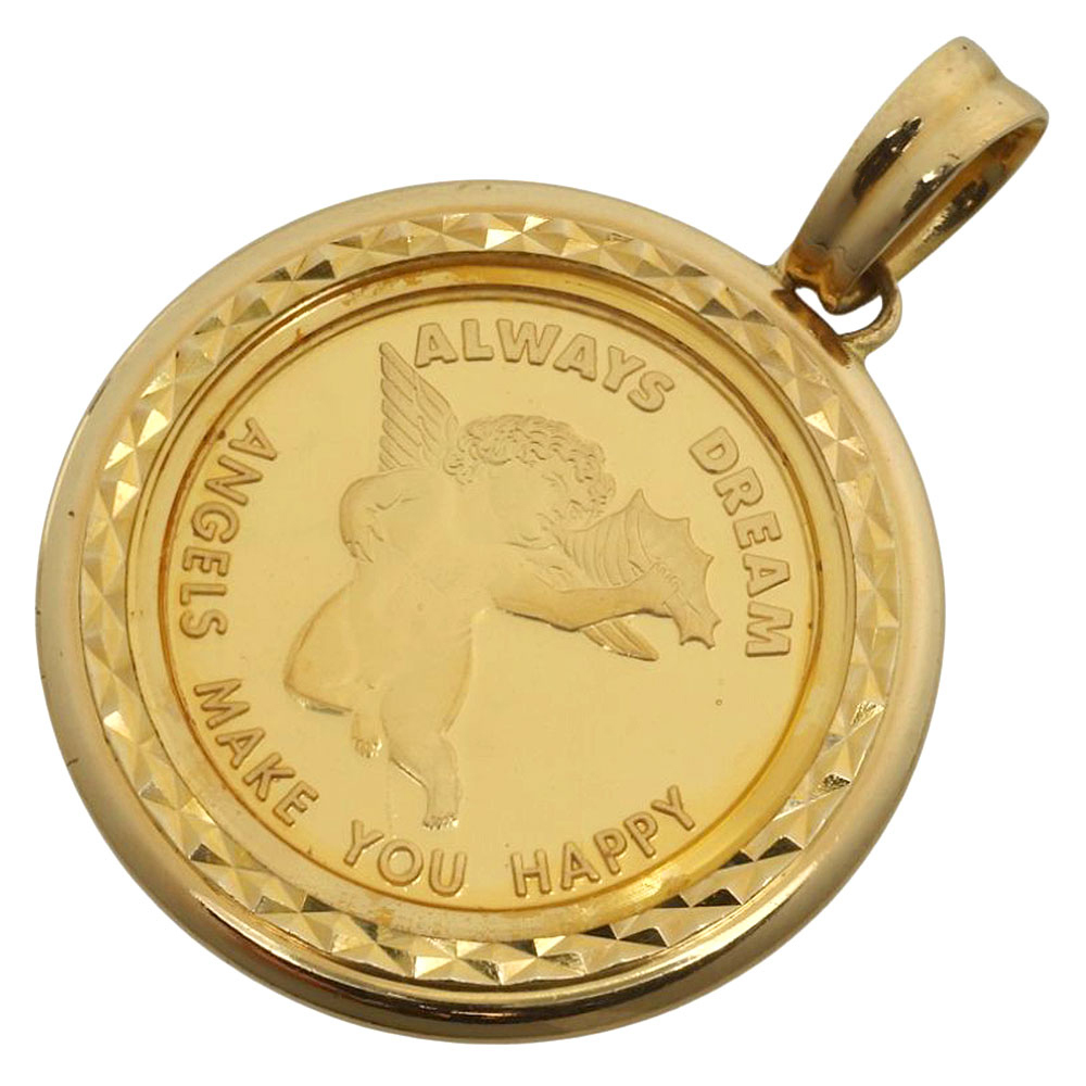 【本物保証】 超美品 スイスゴールドコイン ペンダントトップ 16.4g(ガラス含む) 純金5.0g K24YG K18YG エンジェル 天使 ノーブランド拍卖