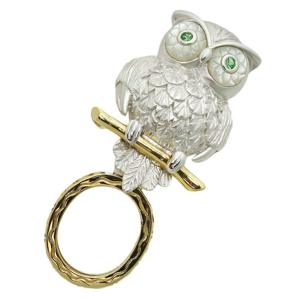 【本物保証】 新品同様 フクロウペンダント付ブローチ 8.5g K18WG/K18YG メレグリーンガーネット0.05ct シェル ふくろう 幸福 ノーブランド拍卖