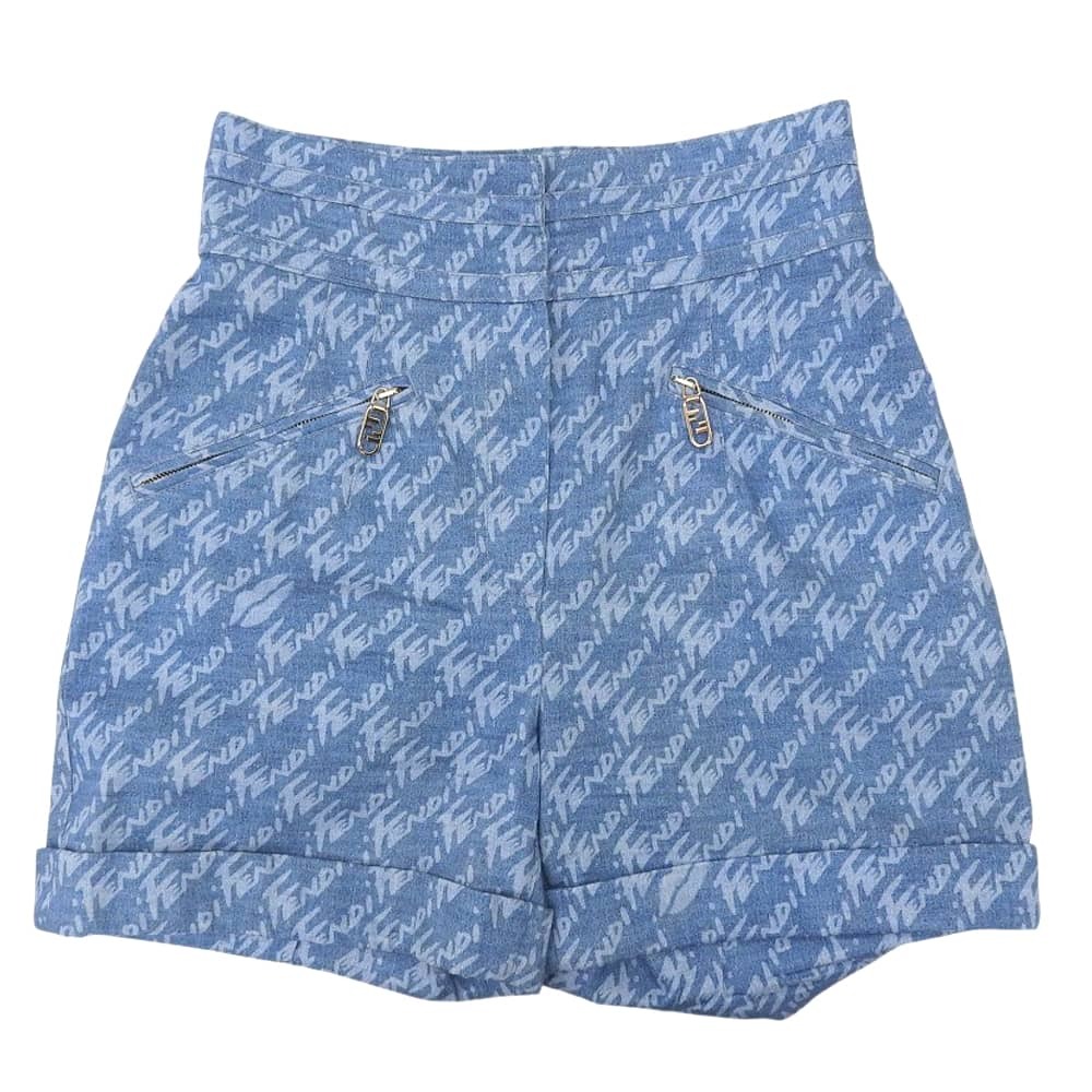 【本物保証】 超美品 フェンディ FENDI ロゴ ショートパンツ FLP763 AJK2 38 ズボン ハーフ パンツ デニム コットン100% ブルー 総柄拍卖