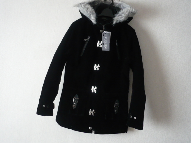 セール半額以下★送料込★ファー合皮切替バックルコート 黒拍卖