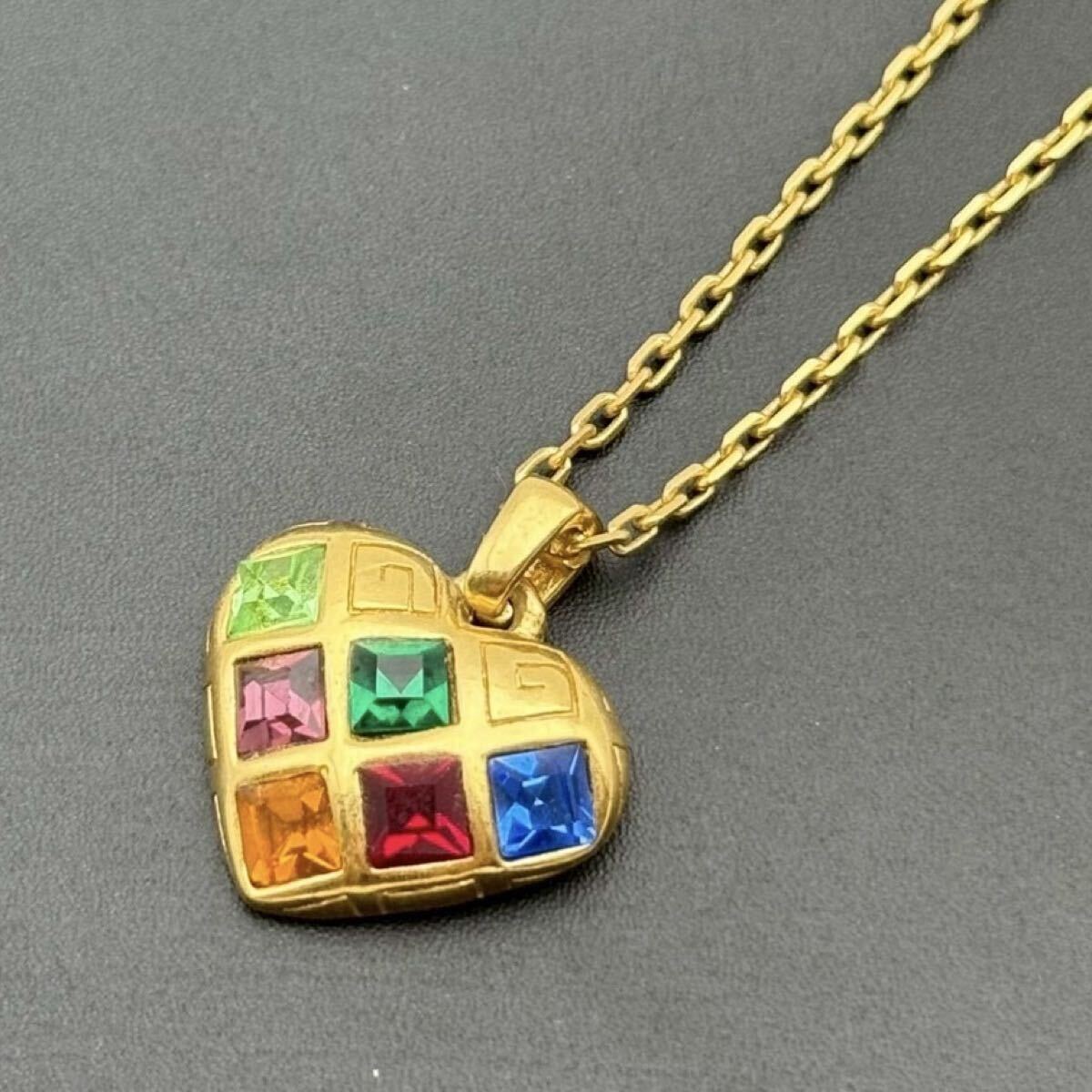 【超希少・未使用保管品】GIVENCHY ジバンシー ネックレス ペンダント チョーカー ゴールド ハート カラーストーン カラフル レインボー拍卖