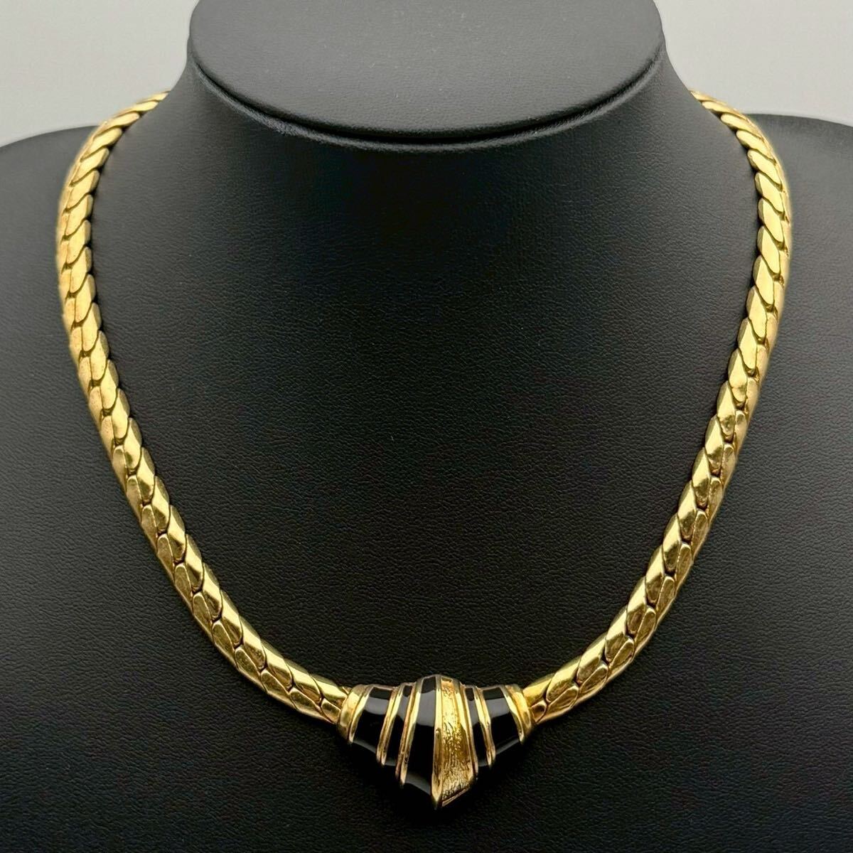 【希少・極美品】Christian Dior クリスチャンディオール ネックレス チョーカー ゴールド 1970s シンメトリー エナメル クリスタル 大ぶり拍卖