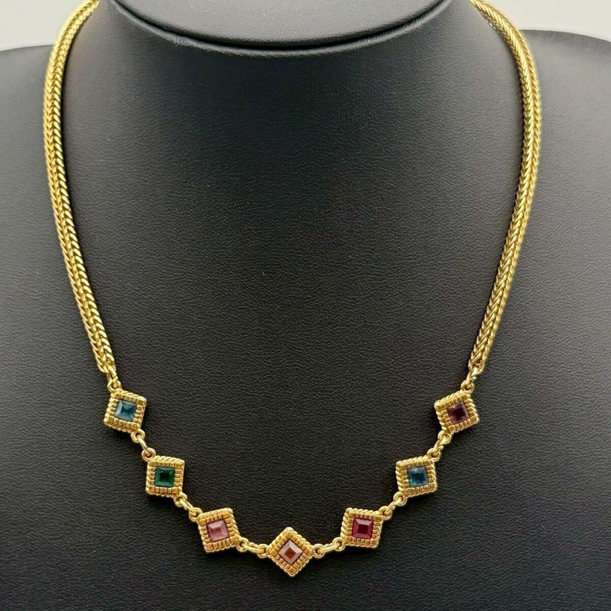 【希少・未使用保管品】GIVENCHY ジバンシー ネックレス チョーカー ゴールド カラーストーン スクエア カラフル コスチュームジュエリー拍卖