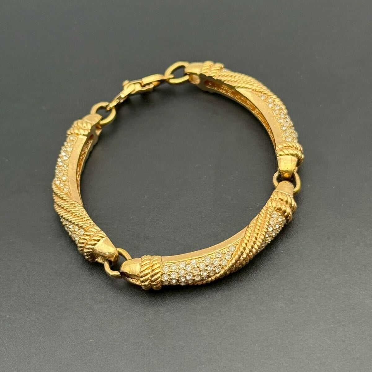 【希少・極美品】Christian Dior クリスチャンディオール ブレスレット バングル ゴールド ラインストーン ロープ コスチュームジュエリー拍卖