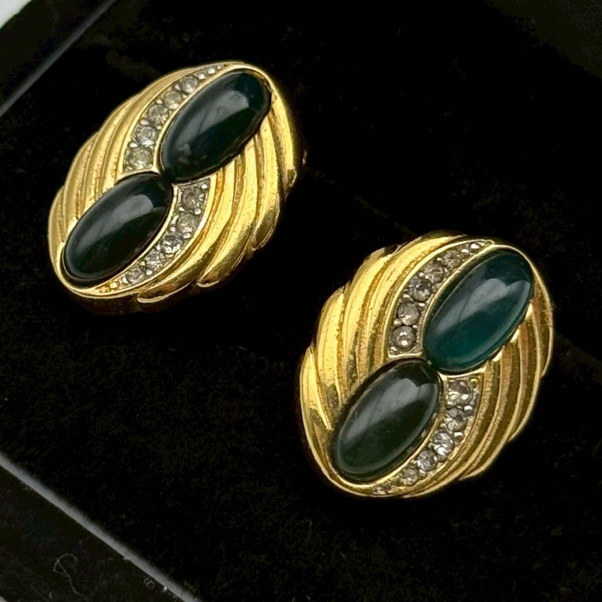 【希少・極美品】GIVENCHY ジバンシー イヤリング ゴールド オーバル カラーストーン ラインストーン コスチュームジュエリー クリップ式拍卖