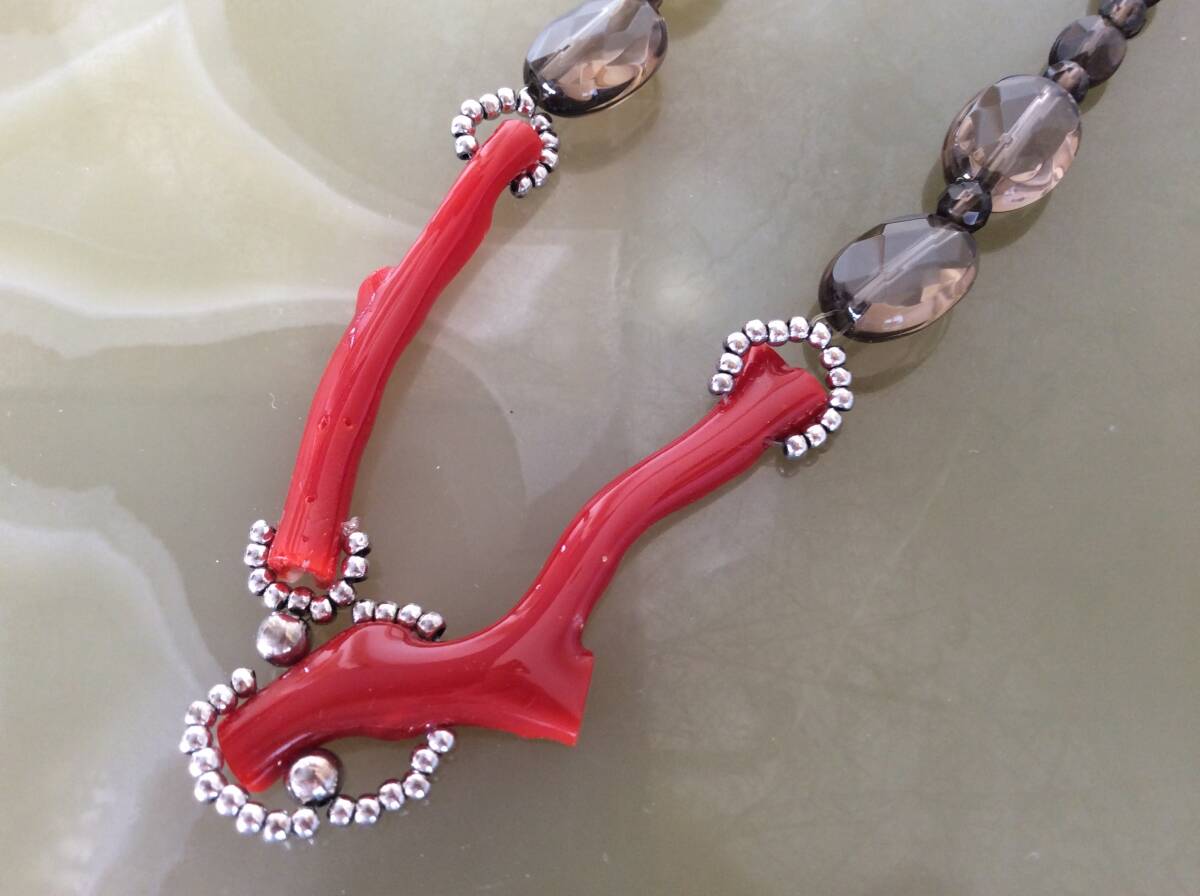即決 日本産血赤珊瑚 ネックレス アートコーラル銀座購入品 シルバー925 コーラルジュエリー ゆうパック込み 10月15日初出品拍卖
