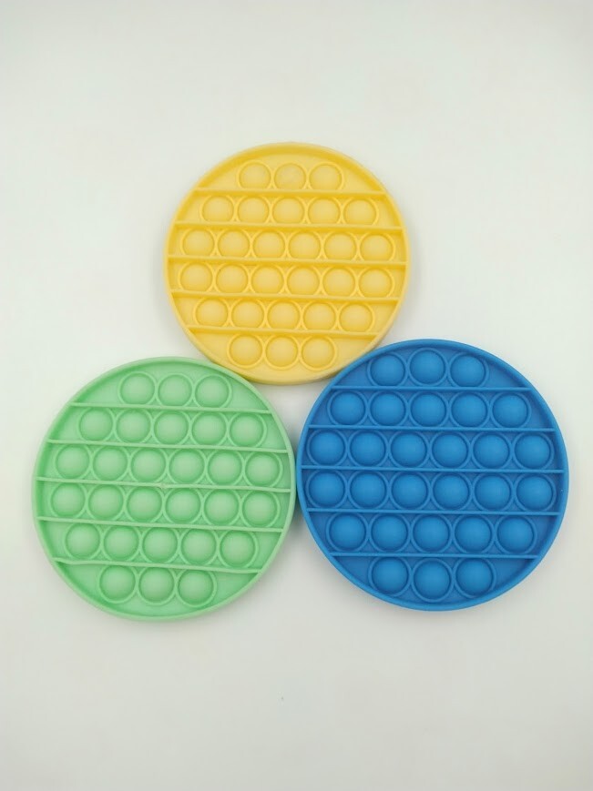 プッシュポップ Push Pop バブル感覚フィジェットイットトイ 黄色  yellow 青 blue 緑 green 3個セット 中古品拍卖