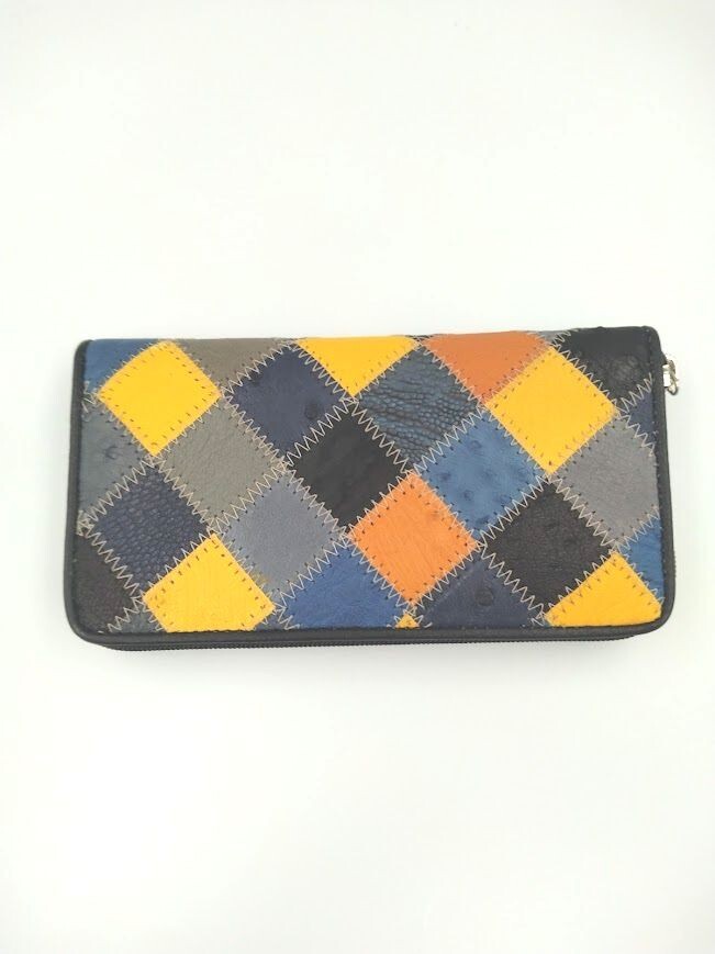 オーストリッチ パッチワーク 長財布 ラウンドファスナー 長財布 ostrich マルチカラー拍卖