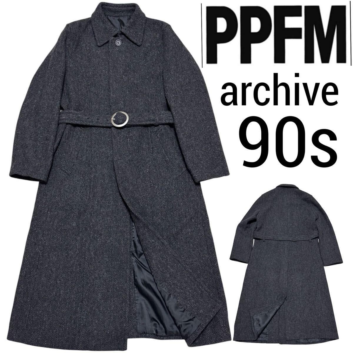90s アーカイブ■PPFM■ツイード スーパーロング ベルト トレンチコート拍卖