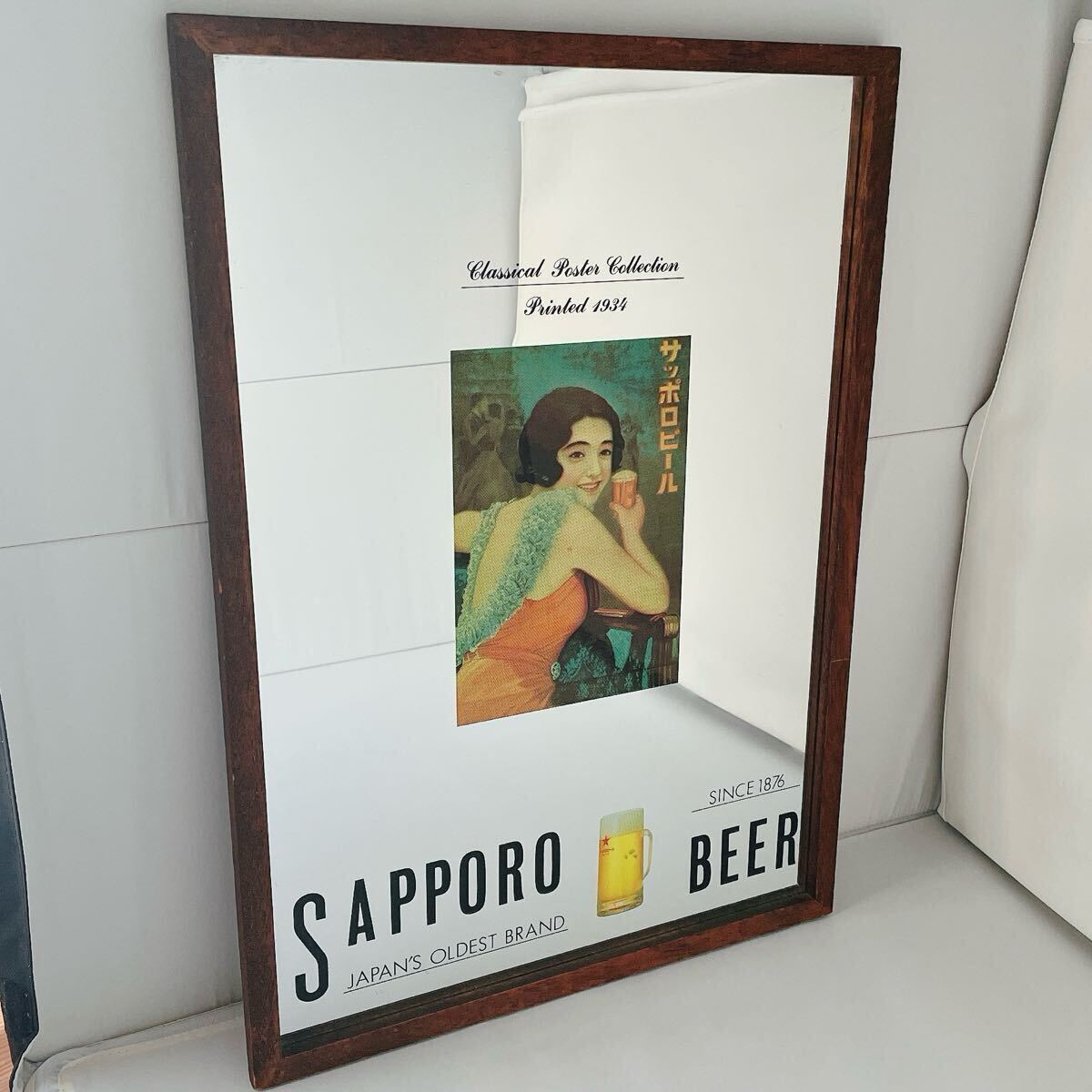 激レア★サッポロビール 1934年 SAPPORO パブミラー 鏡 インテリア アンティーク ヴィンテージ 壁掛け レトロ 昭和レトロ 希少 美品拍卖