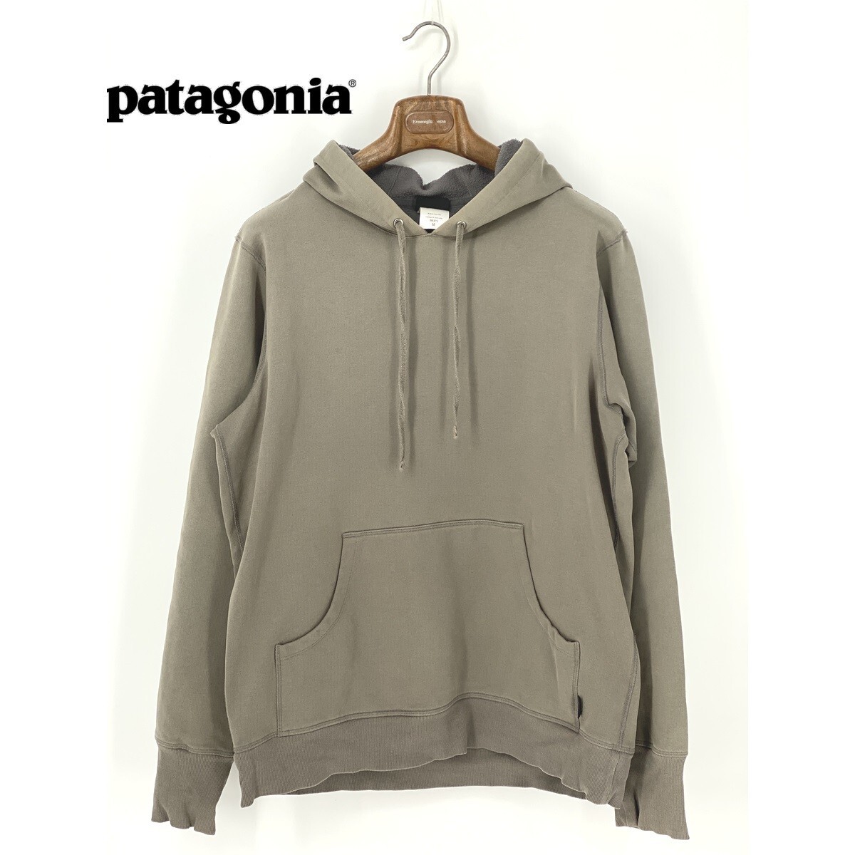 A8778/美品 春夏 patagonia パタゴニア コットン 長袖 プルーオーバー フード パーカー カンガルーポケット トレーナーMカーキ 灰色 メンズ拍卖