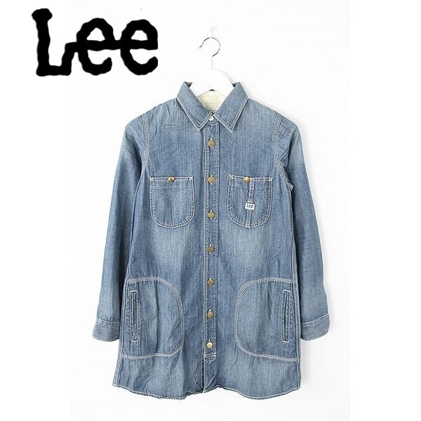 A3986/美品 春夏 Lee リー UNION MADE スレ加工 コットン デニム 膝丈 ウエスタン シャツワンピース 160 S インディゴ 青/レディース拍卖