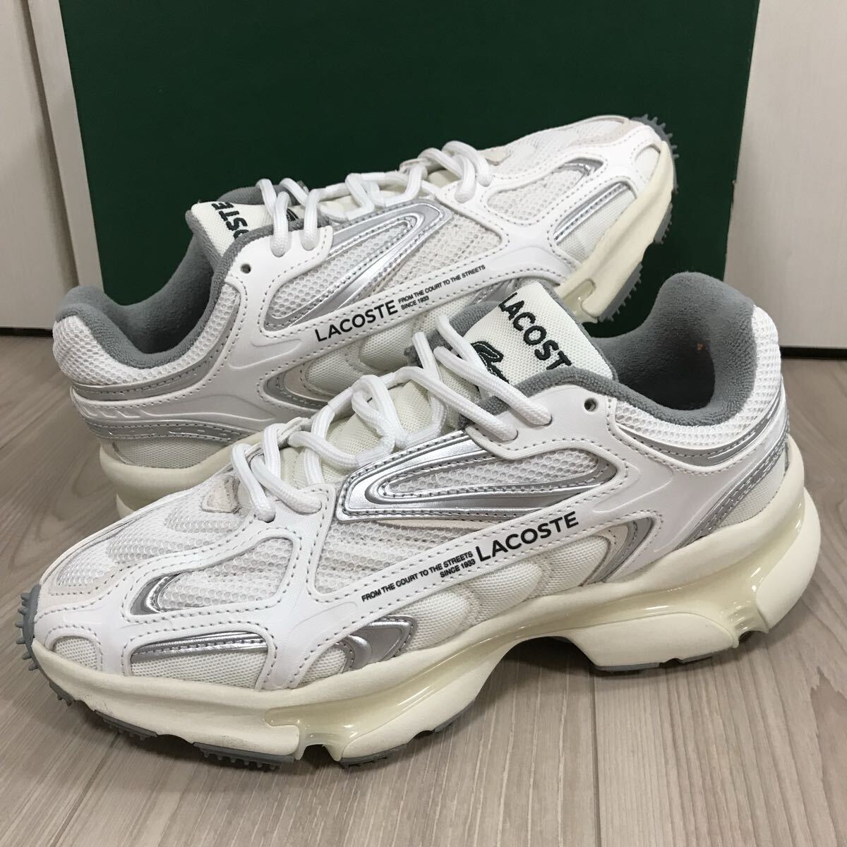 LACOSTE SNEAKER L003 2K24 224 1 SFA NEO 48SFA0085 WHITE 24.5 ラコステ スニーカー ホワイト シルバー メッシュ タン スエード スパイク拍卖