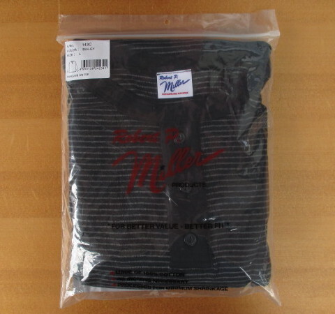 特価!1937年:アメリカで創業!パネルリブの老舗!ROBERT・P・MILLER(USA)パネルリブ・ヘンリーネック長袖T!黒×グレイ!LLサイズ拍卖