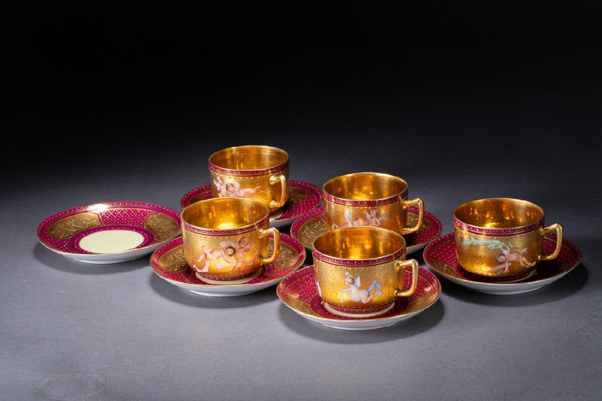【華】時代舊藏 時代物 AUSTRIAコーヒーカップセット 五客 時代物 古美術 骨董品A25070137-RQ-IQ 拍卖