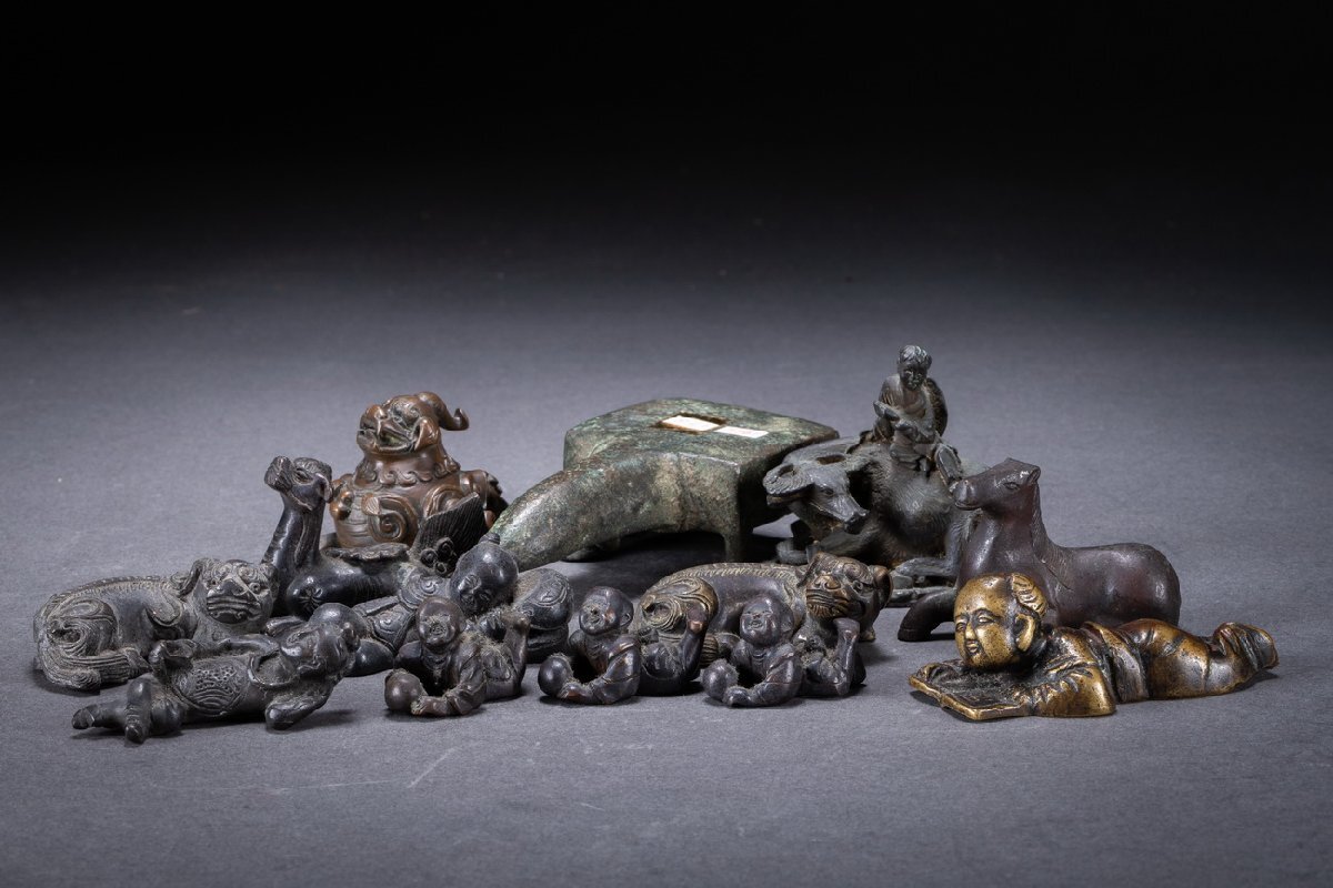 【華】時代舊藏 明~清時代 銅金 唐子、唐獅子など小物13点 時代物 古美術 骨董品A25070033-PQQ-PRQ拍卖