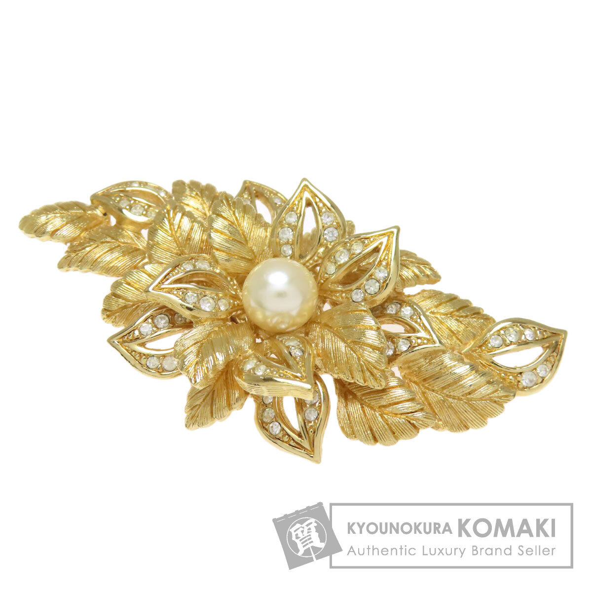 CHRISTIAN DIOR クリスチャンディオール フラワー ラインストーン フェイクパール ブローチ 金属製 レディース 中古拍卖