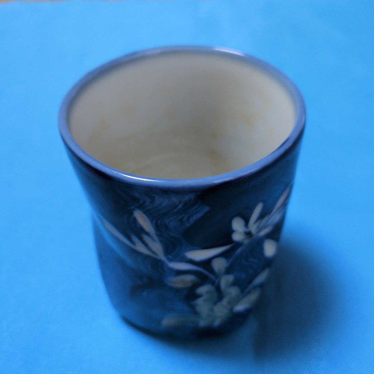 即決!湯呑み陶器花柄藍色昭和レトロアンティーク拍卖