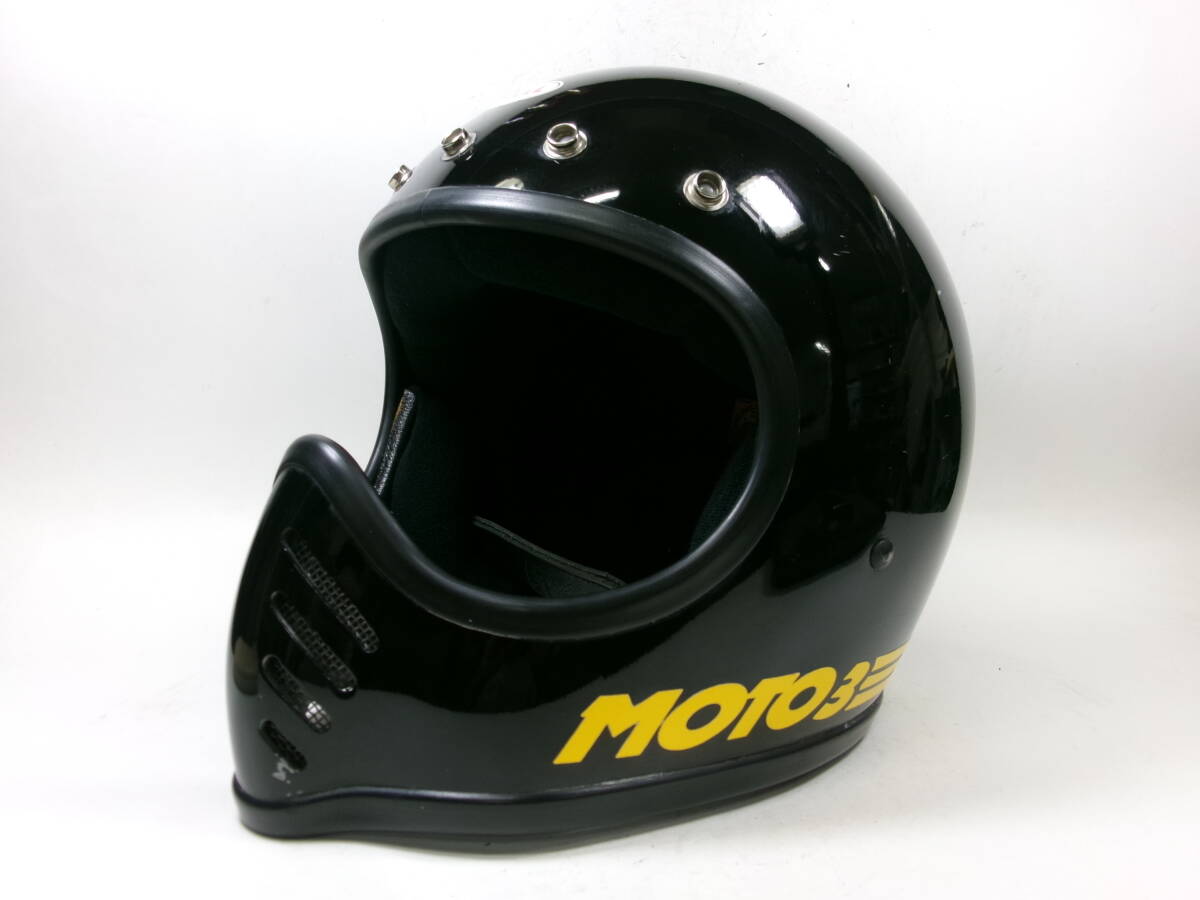 初期!70s BELL MOTO 3 黒x黄 フルフェイスヘルメット 7 1/8 目深加工済み M ★ 70年代 ベル モト 3 スター モトクロス オフロード VMX拍卖