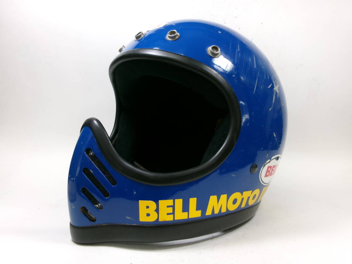 Sシェル!最初期!BELL MOTO 3 BLUE x YELLOW 7 目深加工済み M ★ 70年代 ベル モト3 MOTO III STAR 500TX モトクロス オフロード VMX 拍卖