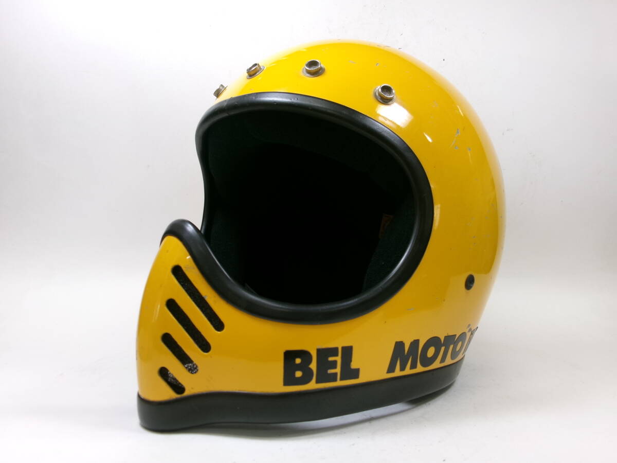 最初期! 70s BELL MOTO 3 黄 7 1/8 目深加工済み M★ ベル モト3 モトスター MOTO III 500TX STAR オフロード モトクロス VMX ダートバイク拍卖