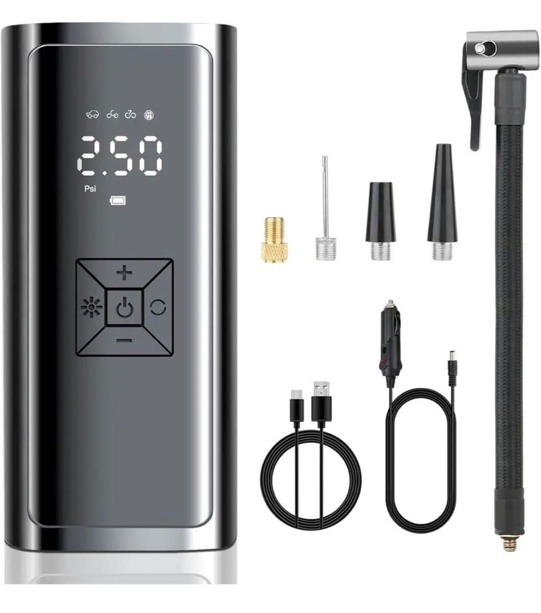 エアーポンプ 電動 空気入れ 6000mAh エアコンプレッサー 充電式 無線 150PSI 多機能 自動停止拍卖