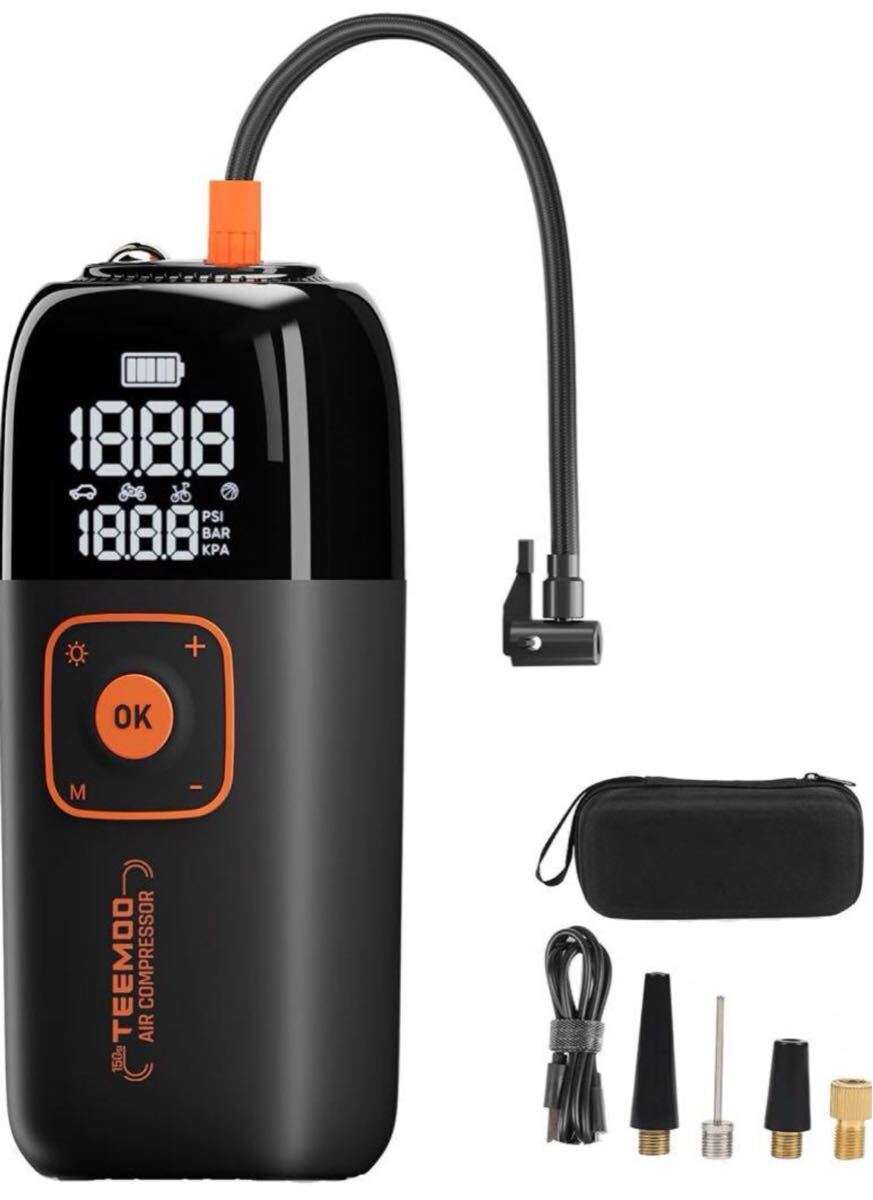 自転車 空気入れ 電動空気入れ バイク 車 自動停止 最大圧力150PSI 6000mAh LEDライトTEEMOO拍卖
