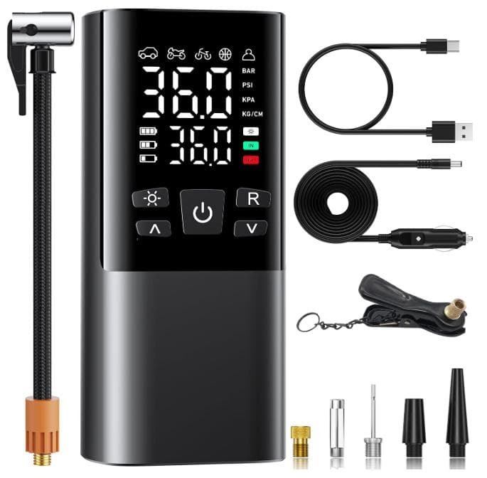 空気入れ 携帯用ポンプ 電動空気入れ 高速充填 自動停止 仏/英/米式バルブ対応拍卖