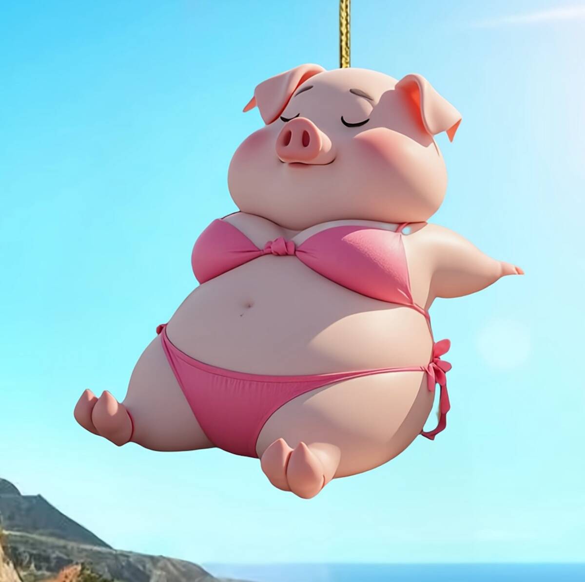 キーホルダー ビキニを着たブタ 動物 アクリル 平面 2D デブ 太った豚 アニマル 8cm 吊り下げ キーチェーン かわいい 車 鍵 おしゃれ t8975拍卖