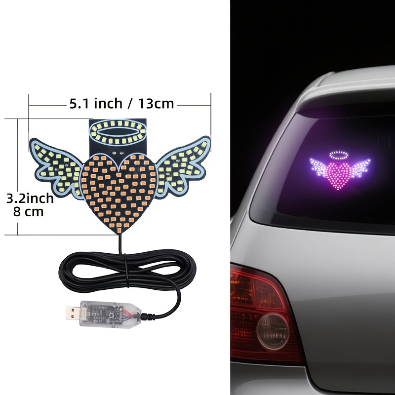 車用 エンジェルハート 天使の羽 LED ミニライト 車内ライト 13cm USB接続 バイク用 ピンク ホワイト 装飾 デコ カーライト 配線付き t8898拍卖
