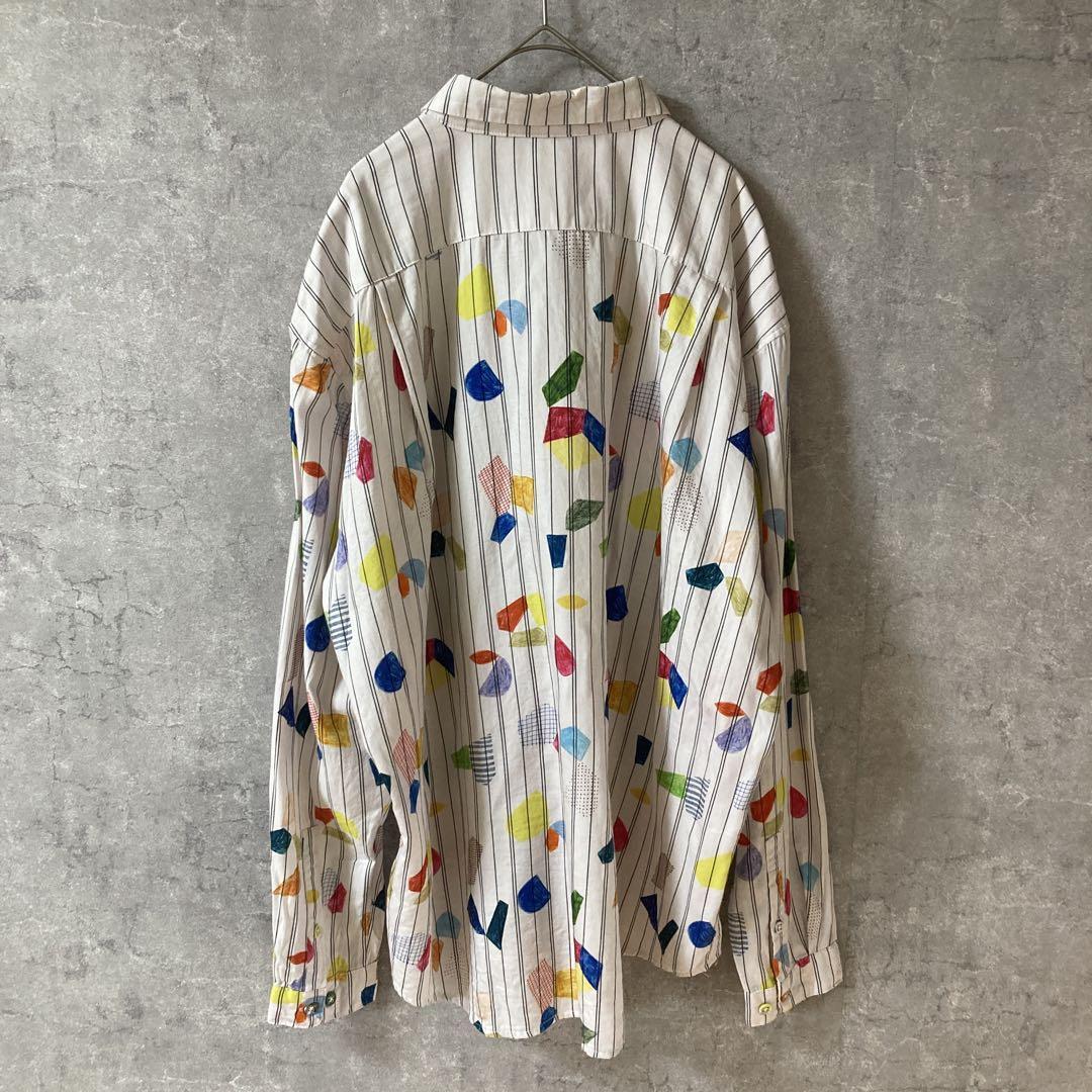 グラニフ カラフル柄 ストライプシャツ アートデザイン Lサイズ 専用ボタン拍卖