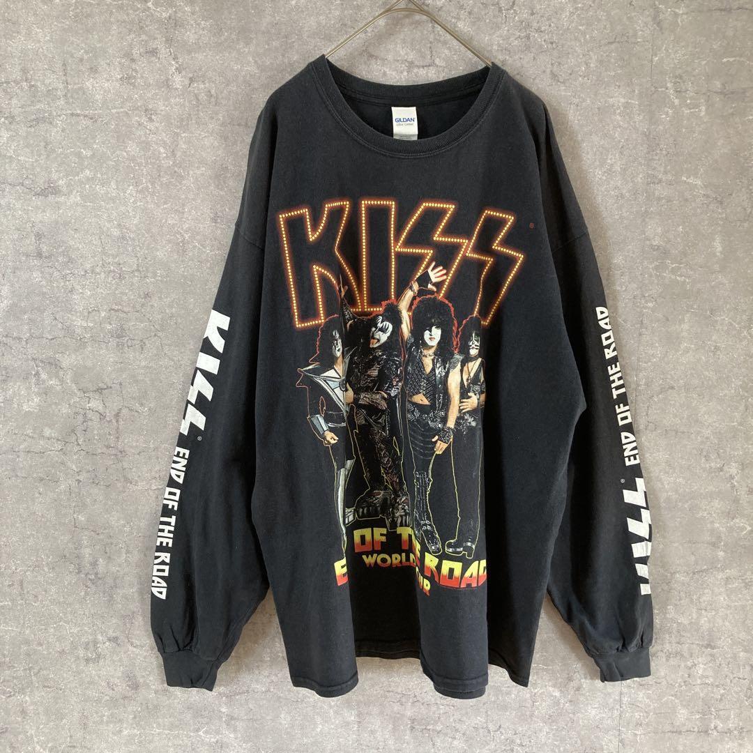 KISS バンドtシャツ ロンT 黒 GILDAN リブ有 XLサイズ TOUR拍卖
